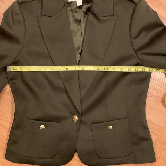 Very Dark Green Satin One Button Blazer - Picture 4 of 11